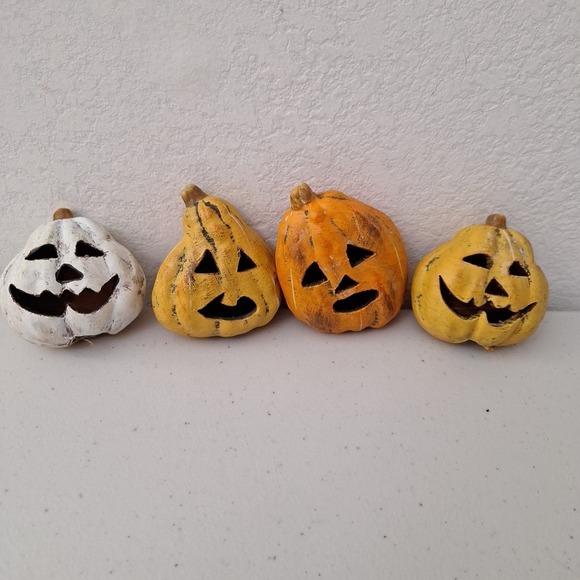 Vtg Inspired Halloween Creepy Pumpkin Heads 3" Primitive Handmade Folk Art Decor - Picture 6 of 6